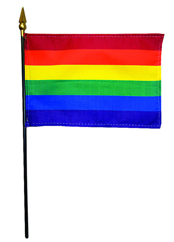 Mini Rainbow 4"x6" Flag on Black Staff